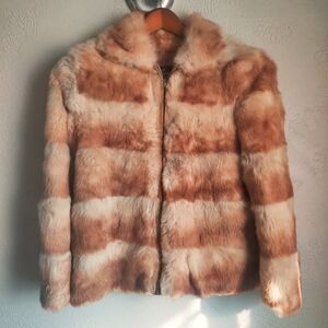 Gradient Rabbit Fur Leather Bomber Jacket
